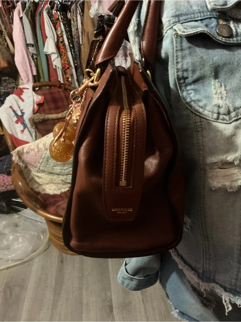 Coach Brown Leather Satchel with Playful Charm Accents - Picture 6 of 6